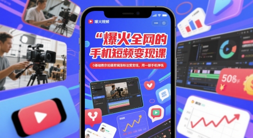 爆火全网的手机短视频变现课，0基础教你拍摄剪辑涨粉运营变现，用一部手机挣钱-百货大全