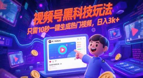 视频号黑科技玩法，只需10秒一键生成热门视频，日入3k+【揭秘】-百货大全