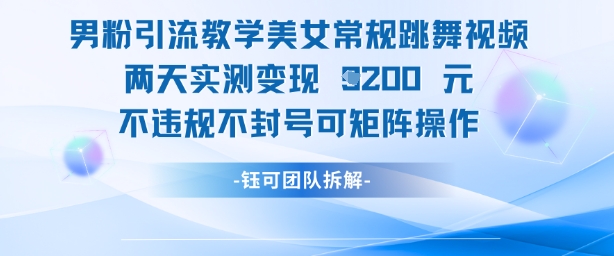 男粉引流教学美女常规跳舞视频两天实测变现1k+，不违规不封号可矩阵操作-百货大全