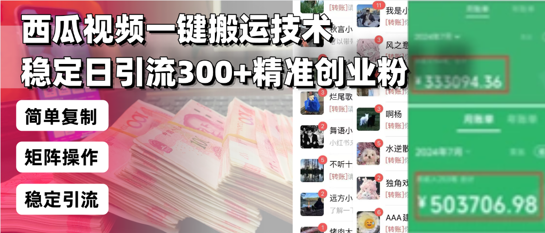 西瓜视频一键搬运技术，稳定日引流300+精准创业粉，简单可复制给团队，…-百货大全