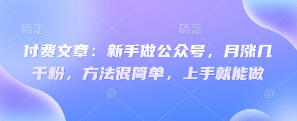 付费文章：新手做公众号，月涨几干粉，方法很简单，上手就能做-百货大全