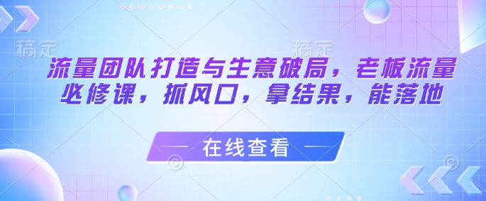 流量团队打造与生意破局，老板流量必修课，抓风口，拿结果，能落地-百货大全
