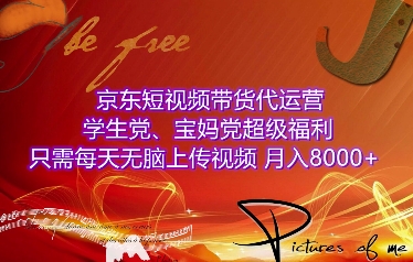 京东短视频带货代运营,学生党、宝妈党超级福利,只需每天无脑上传视频,月入8000+【仅揭秘】