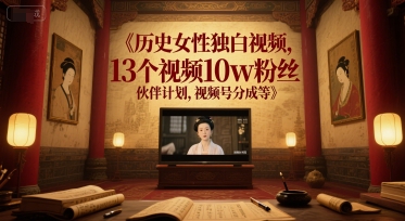 历史女性独白视频，13个视频10w粉丝，伙伴计划，视频号分成等-百货大全