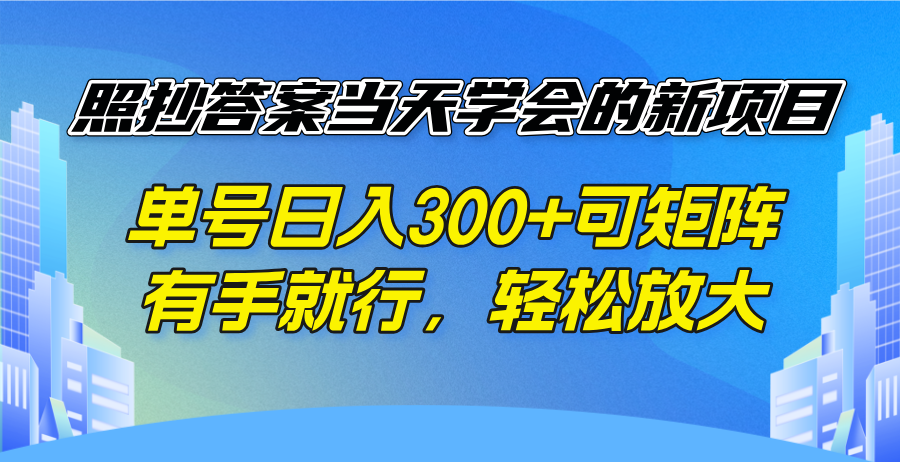 照抄答案当天学会的新项目，单号日入300 +可矩阵，有手就行，轻松放大-百货大全