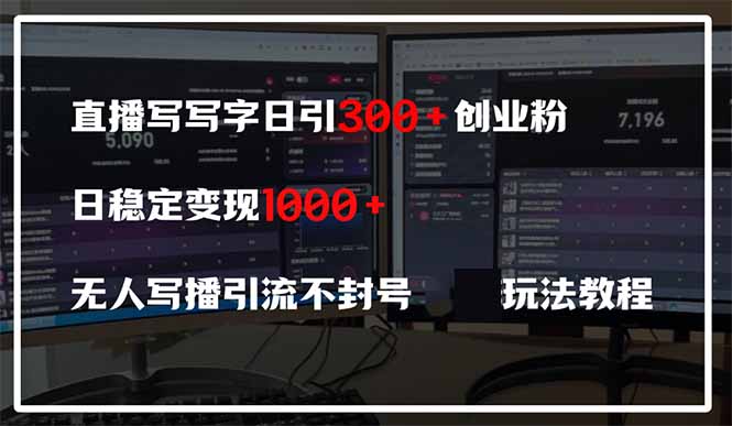 直播写写字日引300+创业粉，日稳定变现600+无人写播引流不封号，玩法教程-百货大全