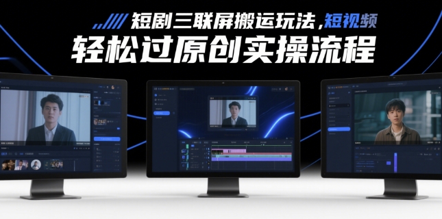 短剧三联屏搬运玩法，短剧搬运轻松过原创实操流程-百货大全