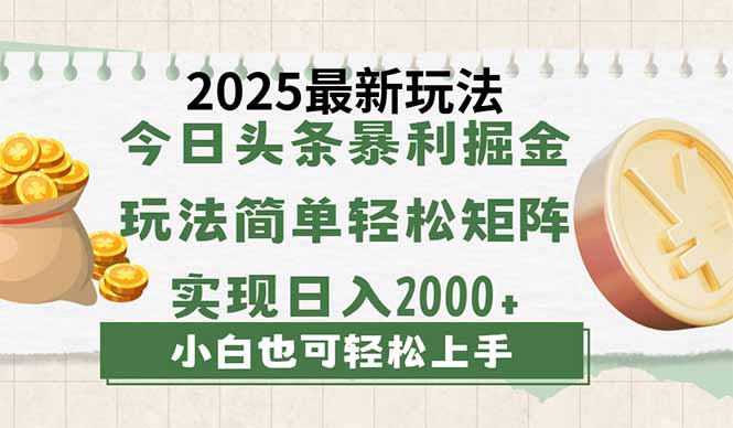今日头条2025最新玩法，思路简单，复制粘贴，轻松实现矩阵日入2000+-百货大全