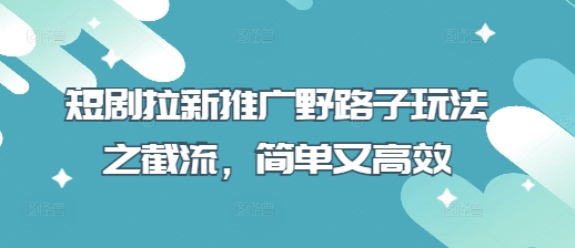 短剧拉新推广野路子玩法之截流，简单又高效-百货大全