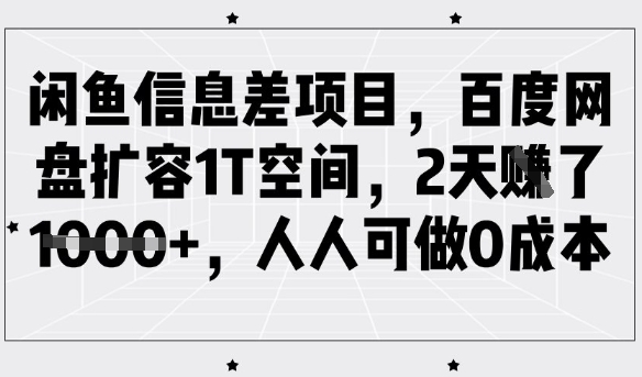 闲鱼信息差项目，百度网盘扩容1T空间，2天收益1k+，人人可做0成本-百货大全