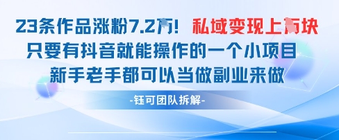 抖音私域项目23条作品涨粉7.2W，私域变现1W-百货大全