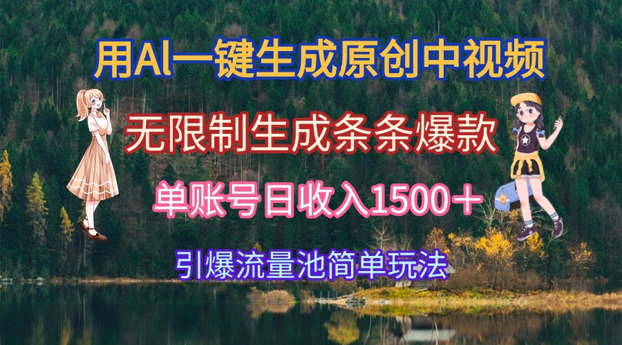 用Al一键生成原创中视频，无限制生成条条爆款，单账号日收入1500＋引爆…-百货大全