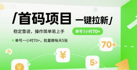 首码一键拉新项目，稳定靠谱，操作简单易上手，单号一小时70+，批量做每天5张【揭秘】-百货大全