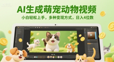 AI生成萌宠动物视频，小白轻松上手，多种变现方式，日入4位数-百货大全