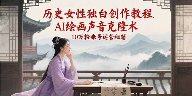 历史女性独白创作教程，AI绘画声音克隆术，10万粉账号运营秘籍-百货大全