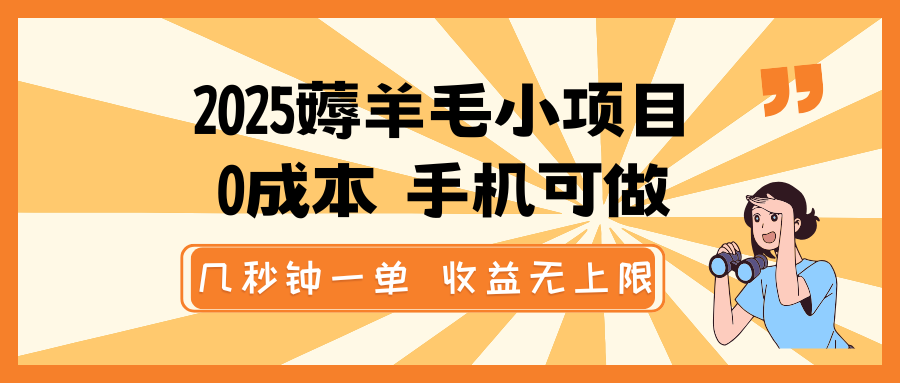2025薅羊毛小项目，0成本 手机可做，几秒钟一单，收益无上限-百货大全