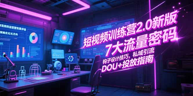 短视频训练营2.0新版，7大流量密码/钩子设计技巧/私域引流/DOU+投放指南-百货大全