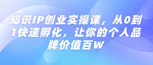知识IP创业实操课，从0到1快速孵化，让你的个人品牌价值百W-百货大全