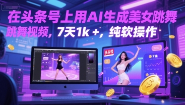 在头条号上用AI生成美女跳舞视频，7天1k+，纯软件操作-百货大全