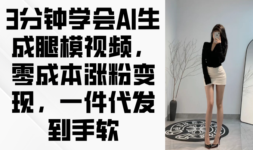 3分钟学会AI生成腿模视频，零成本涨粉变现，一件代发到手软-百货大全