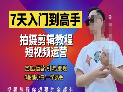 7天入门到高手，短视频剪辑运营高手课，定位 运营 引|流 变现，0基础小白一学就会-百货大全