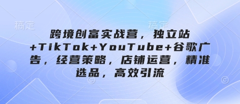 跨境创富实战营，独立站+TikTok+YouTube+谷歌广告，经营策略，店铺运营，精准选品，高效引流-百货大全