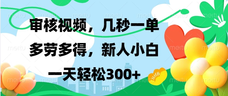 审核视频，几秒一单，多劳多得，新人小白一天轻松300+-百货大全