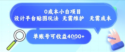 0成本小白项目，设计平台贴图玩法，无需维护，无需成本，单账号单月可产生收益4k+-百货大全