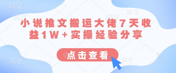 小说推文搬运大佬7天收益1W+实操经验分享-百货大全
