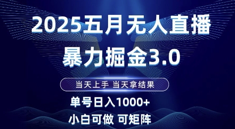 2025五月无人直播暴力掘金3.0，当天上手，当天拿结果，单号日入1k+小白可做可矩阵【揭秘】-百货大全