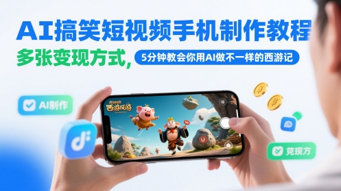 AI搞笑短视频手机制作教程，多张变现方式，5分钟教会你用AI做不一样的西游记-百货大全