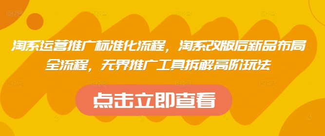 淘系运营推广标准化流程，​淘系改版后新品布局全流程，无界推广工具拆解高阶玩法-百货大全