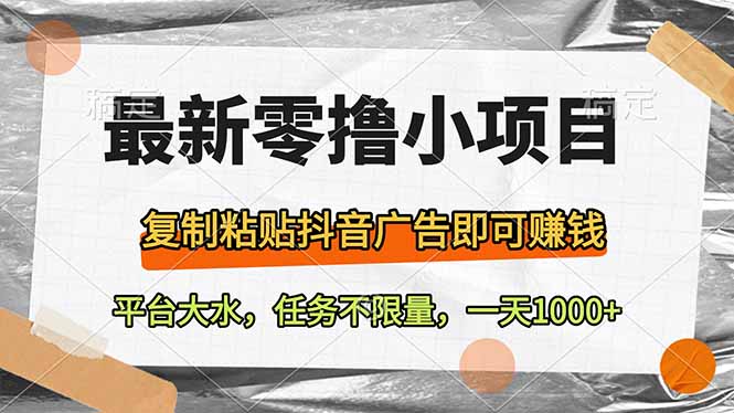 最新零撸小项目，复制粘贴抖音广告即可赚钱，平台大水，任务不限量，一…-百货大全