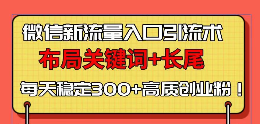 微信新流量入口引流术，布局关键词+长尾，每天稳定300+高质创业粉！-百货大全