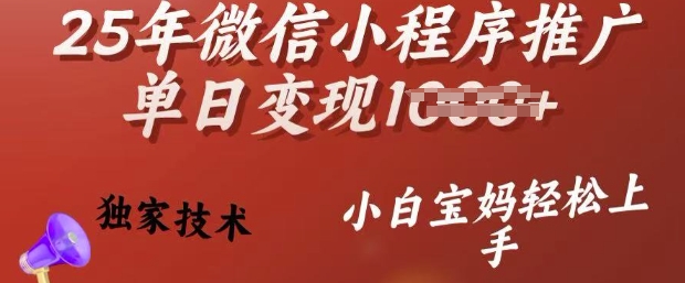 25年微信小程序推广单日变现多张,独家技术,小白宝妈轻松上手【揭秘】
