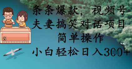 条条爆款，视频号夫妻搞笑对话项目，简单操作，小白轻松日入3张+-百货大全