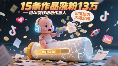 用AI制作幼崽代言人，宝宝的控诉火爆全网，15条作品涨粉13W，单号月入5位数实操教程-百货大全