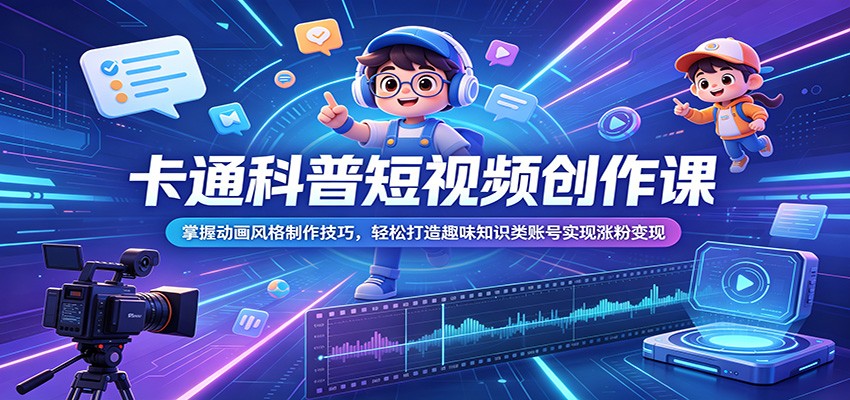 卡通科普短视频创作课:掌握动画风格制作技巧,轻松打造趣味知识类账号实现涨粉变现-百货大全