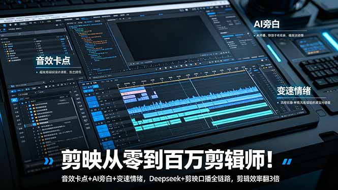 剪映从零到百万剪辑师!音效卡点+AI旁白+变速情绪,Deepseek+剪映口播全链路,剪辑效率翻3倍-百货大全