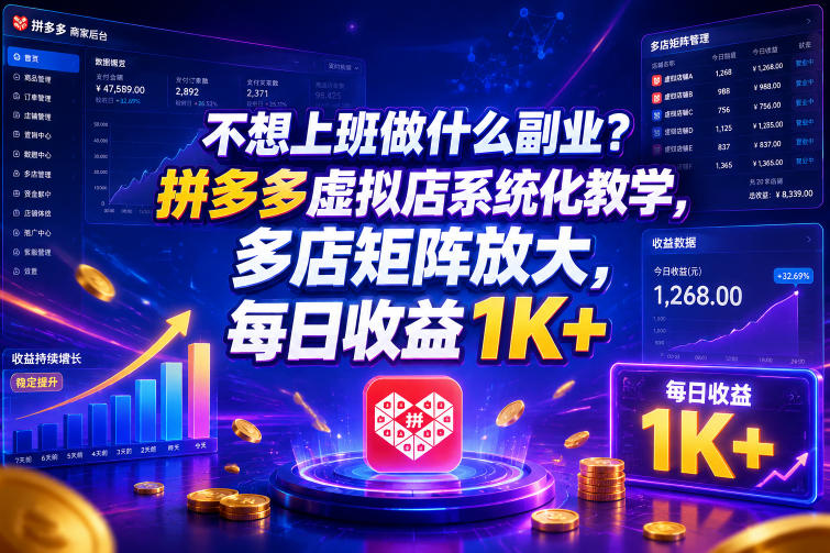 不想上班做什么副业?拼多多虚拟店系统化教学,多店矩阵放大,每日收益1K+【揭秘】-百货大全