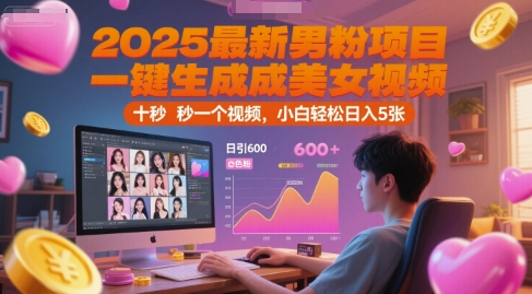 2025最新男粉项目，一键生成美女视频，日引600+色粉 十秒一个视频，小白轻松日入5张【揭秘】-百货大全