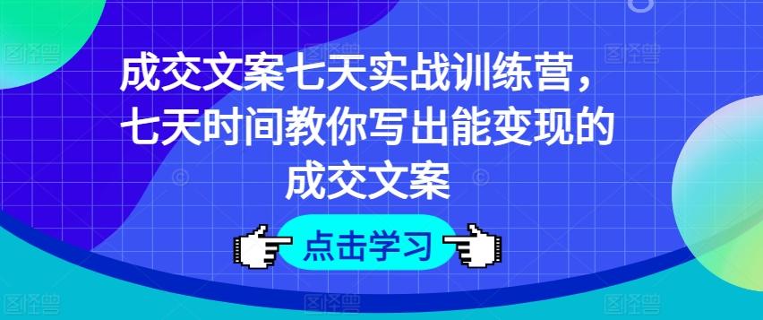 成交文案七天实战训练营，七天时间教你写出能变现的成交文案-百货大全