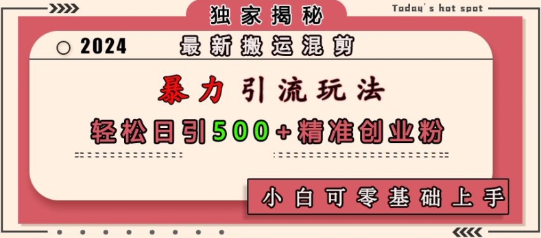 最新搬运混剪暴力引流玩法，轻松日引500+精准创业粉，小白可零基础上手-百货大全