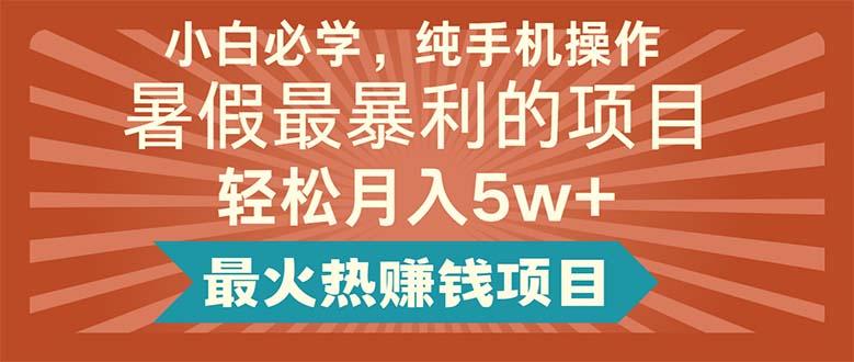 小白必学，纯手机操作，暑假最暴利的项目轻松月入5w+最火热赚钱项目-百货大全
