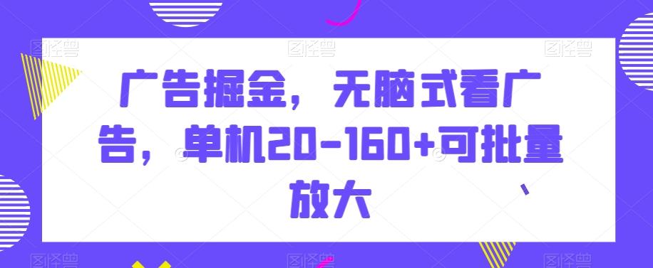 广告掘金，无脑式看广告，单机20-160+可批量放大【揭秘】-百货大全