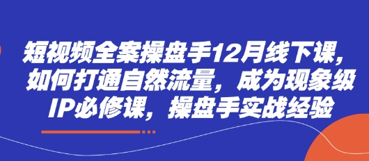 短视频全案操盘手12月线下课，如何打通自然流量，成为现象级IP必修课，操盘手实战经验-百货大全