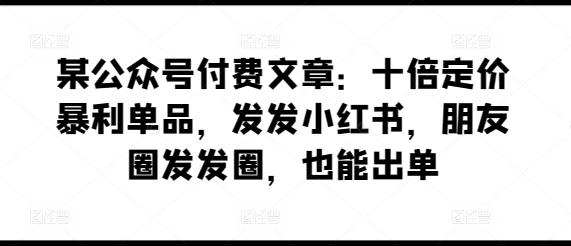 某公众号付费文章：十倍定价暴利单品，发发小红书，朋友圈发发圈，也能出单-百货大全