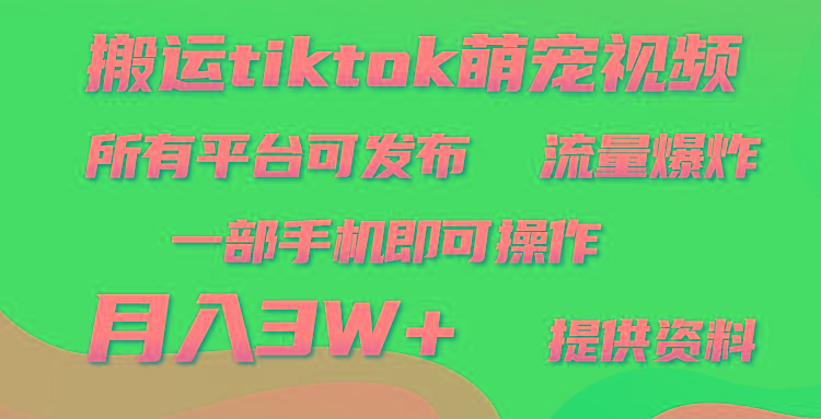(9618期)搬运Tiktok萌宠类视频，一部手机即可。所有短视频平台均可操作，月入3W+-百货大全