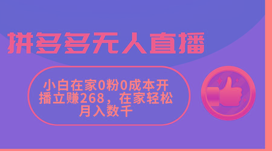 拼多多无人直播，小白在家0粉0成本开播立赚268，在家轻松月入数千-百货大全