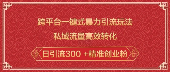 跨平台一键式暴力引流玩法，私域流量高效转化日引流300 +精准创业粉-百货大全